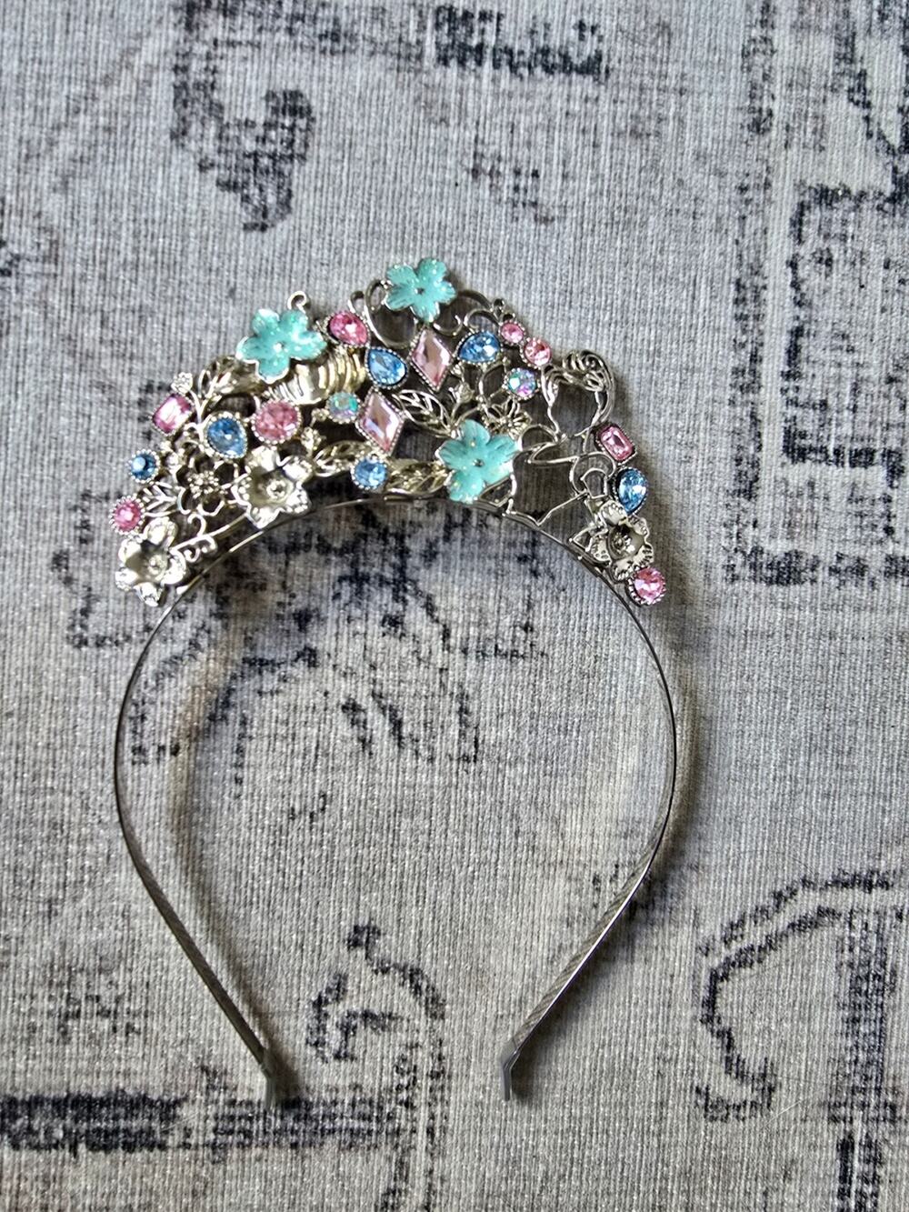 Disney Princess Rhinestone Floral Tiara Headband in Aqua, Pink & Blue